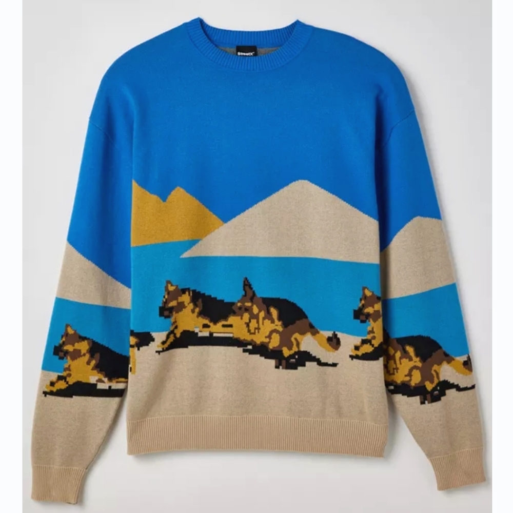 UO StreetX German Shepherd Knit Crewneck Sweater